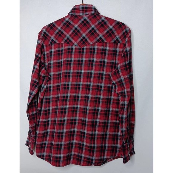 Wrangler Wrancher Mens Large Flannel Shirt Red Plaid Western Pearl Snap Cowboy - Picture 3 of 14